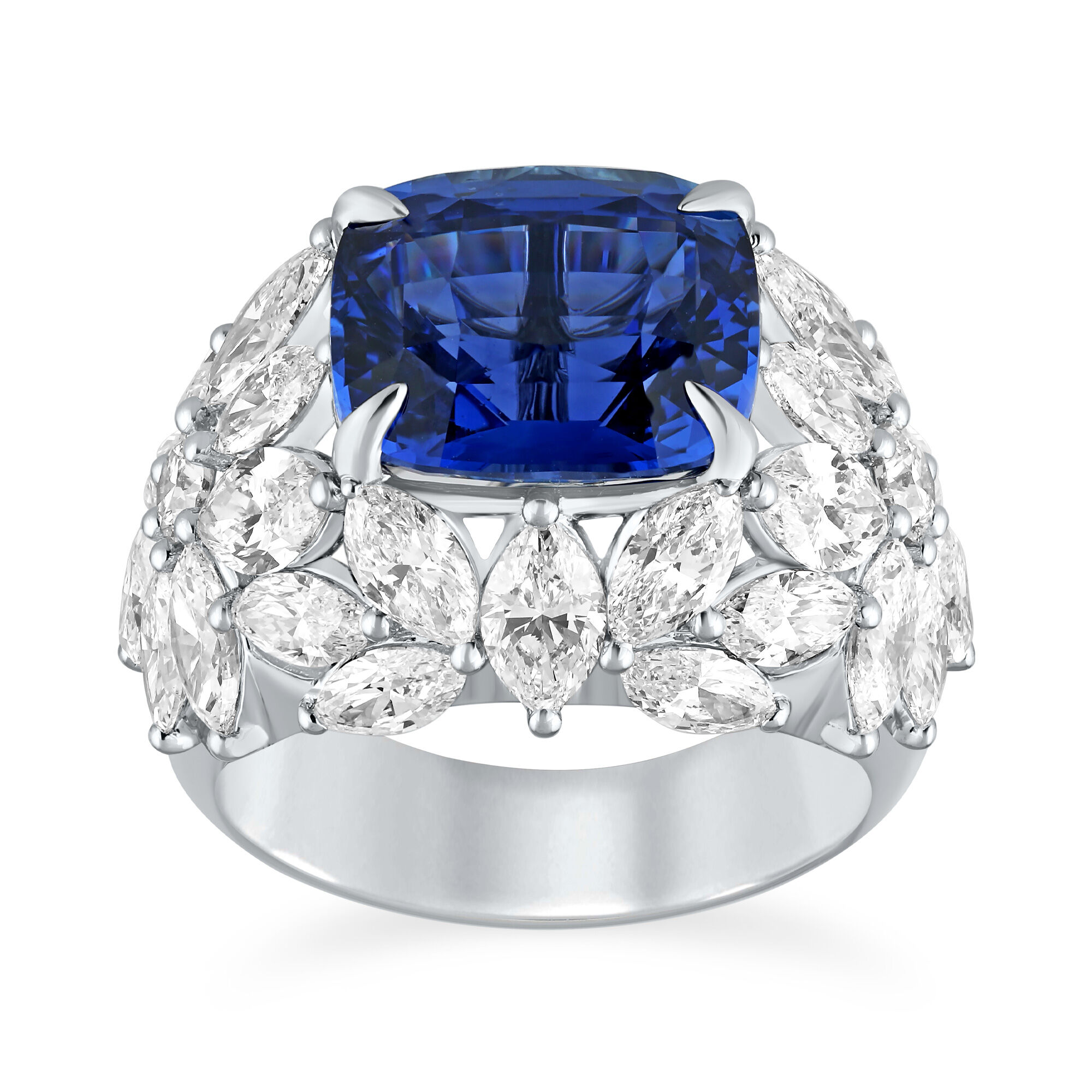 White Gold Cushion Cut Sapphire Diamond Ring